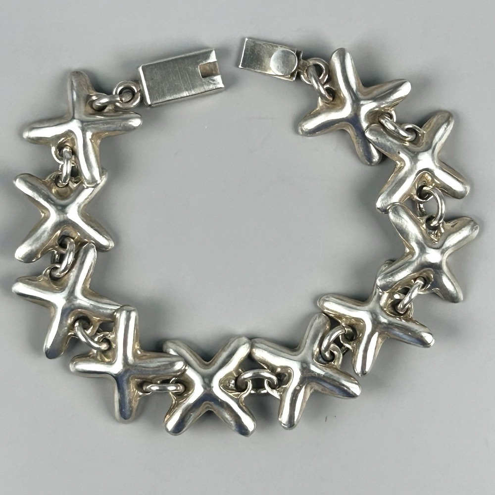 Taxco Mexico TC-223 Sterling Silver Modernist X Link Bracelet 33.45g 7"